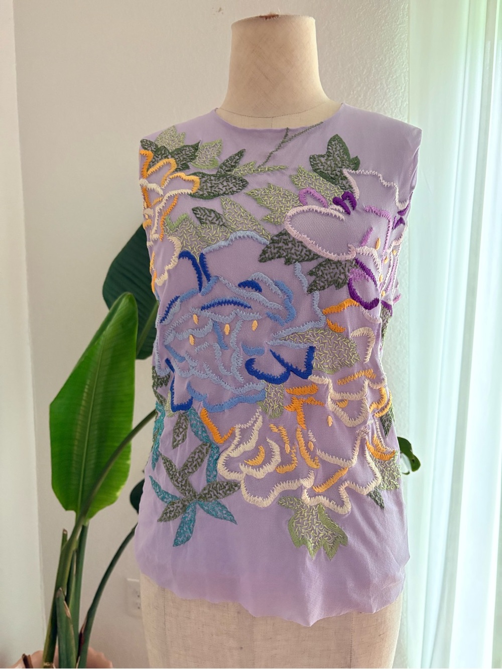 Vivienne Tam VTG Sheer Mesh Embroidered Floral Tank Top Shirt 90s Rare Purple 2 - Picture 6 of 15